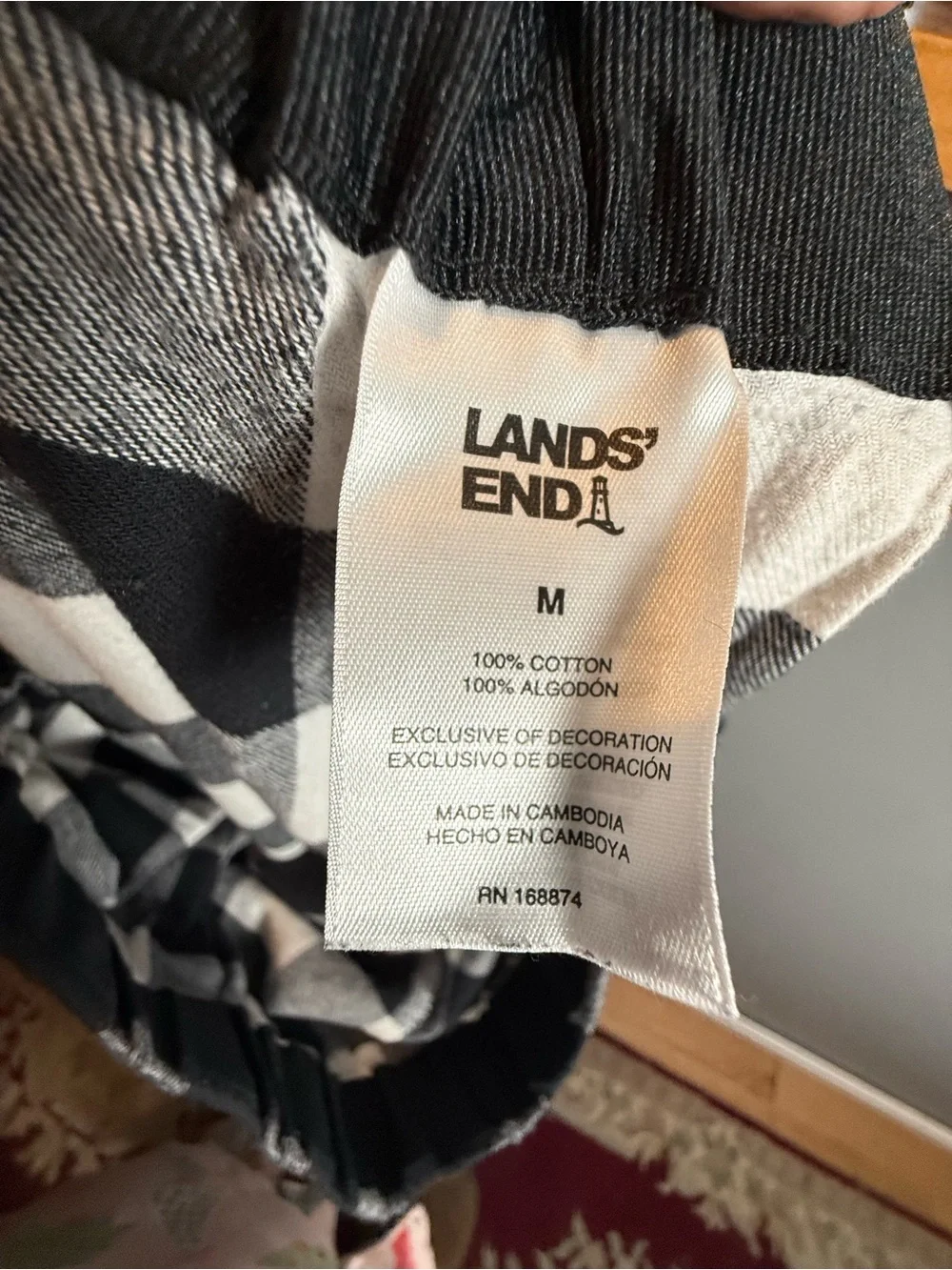 Lands End Buffalo Plaid 100% Cotton Flannel 2Pc Pajama Set Womens Sz M